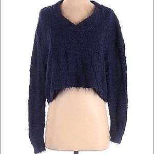 Urban Outfitters Navy Cropped Vneck Fuzzy Sweater